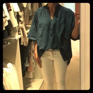 Lightweight oversized blue linen blouse